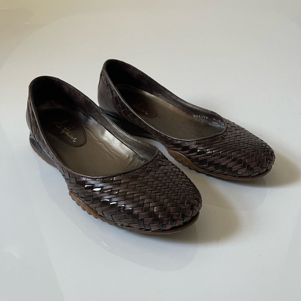 Cole Haan Woven Leather Ballet Flats in Dark Brown